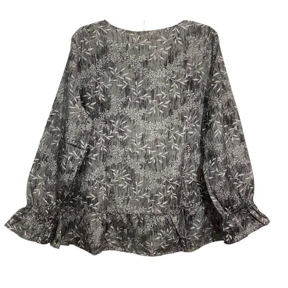 LA BELLUM HILLARY SCOTT Floral Ruffled Top Women's XL Grey Embroidered Scoop NWT - Picture 3 of 15